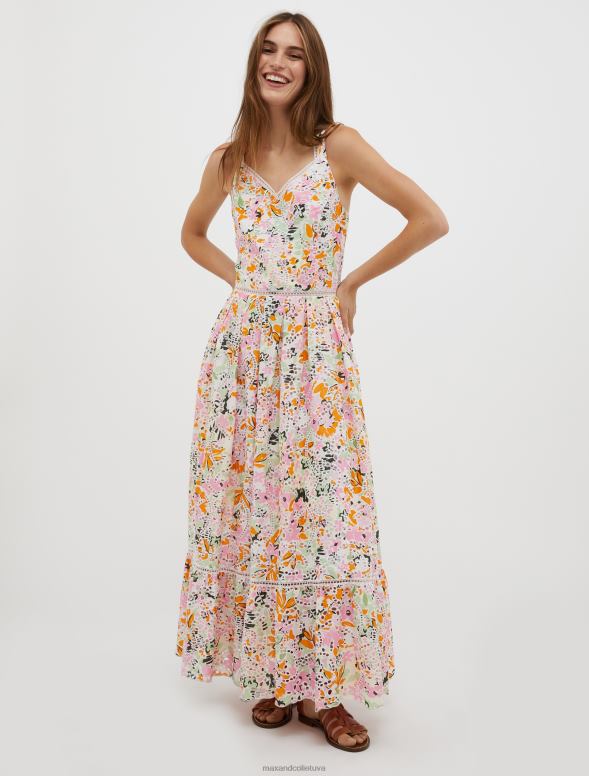 apģērbu 8VJP22 citrondzeltens raksts kokvilnas broderie-anglaise sundress sievietes MAX&Co.