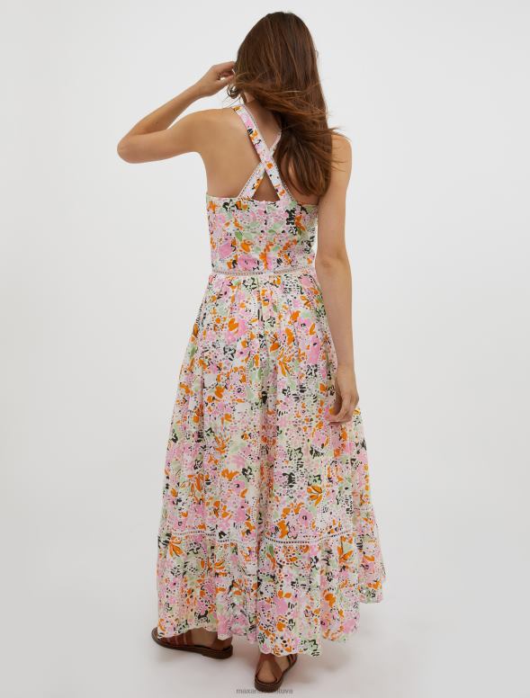 apģērbu 8VJP22 citrondzeltens raksts kokvilnas broderie-anglaise sundress sievietes MAX&Co.