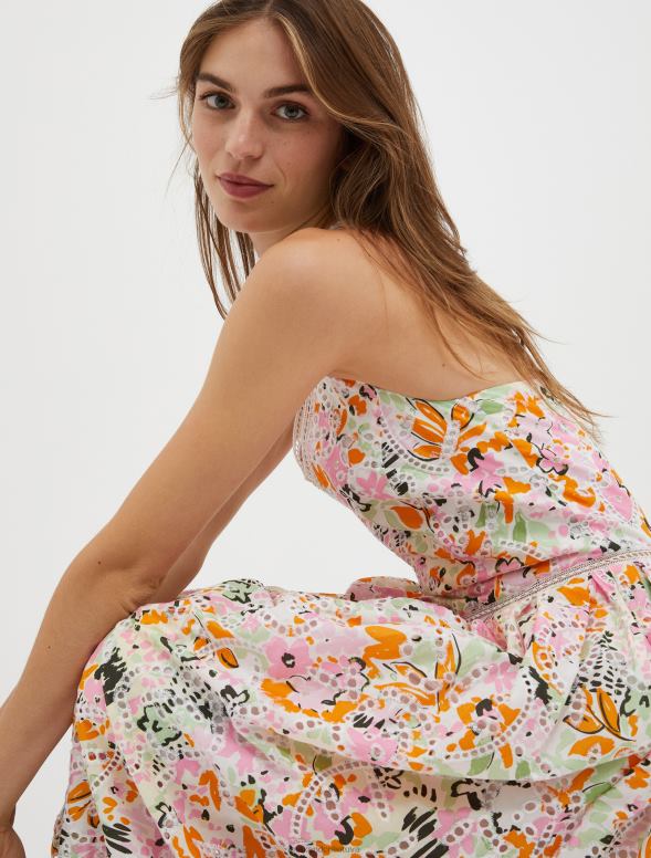 apģērbu 8VJP22 citrondzeltens raksts kokvilnas broderie-anglaise sundress sievietes MAX&Co.