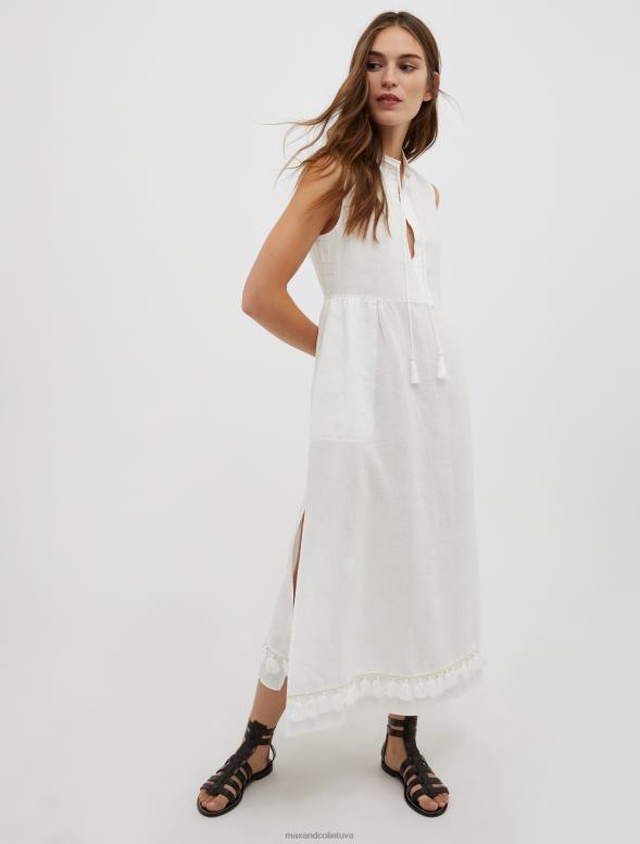 apģērbu 8VJP24 ziloņkauls pušķota lina kleita sievietes MAX&Co.