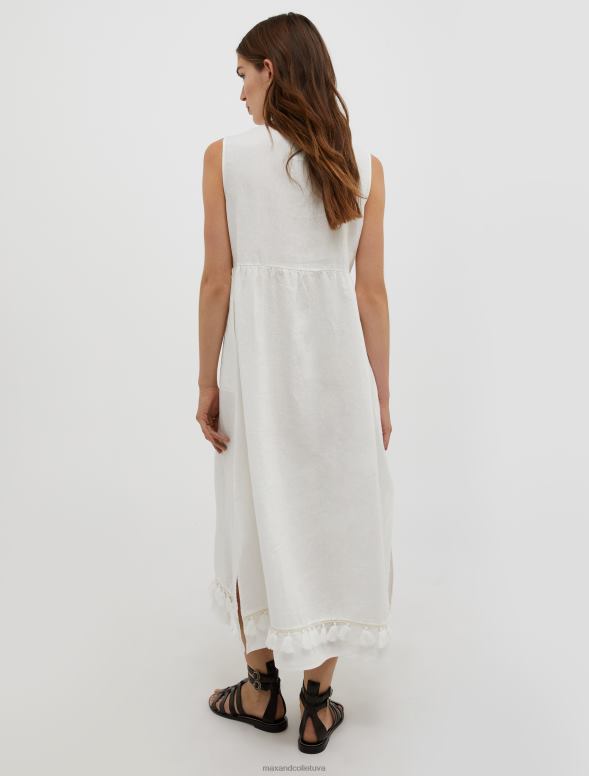 apģērbu 8VJP24 ziloņkauls pušķota lina kleita sievietes MAX&Co.