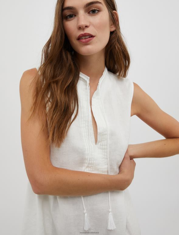 apģērbu 8VJP24 ziloņkauls pušķota lina kleita sievietes MAX&Co.