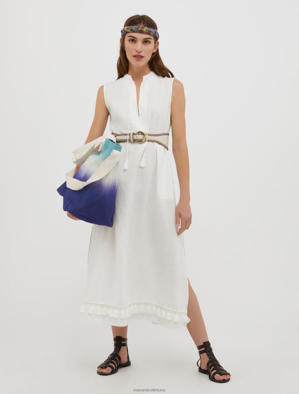 apģērbu 8VJP24 ziloņkauls pušķota lina kleita sievietes MAX&Co.