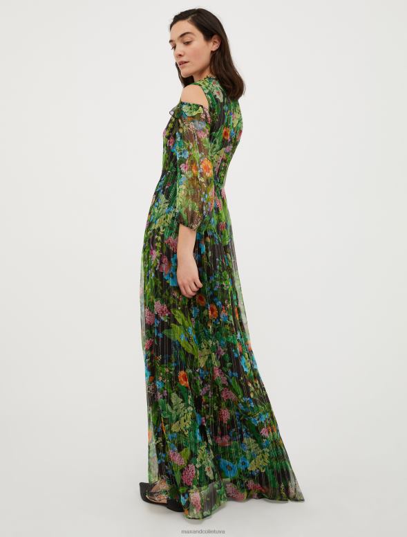 apģērbu 8VJP26 melns raksts zīda-krepona maxi kleita sievietes MAX&Co.