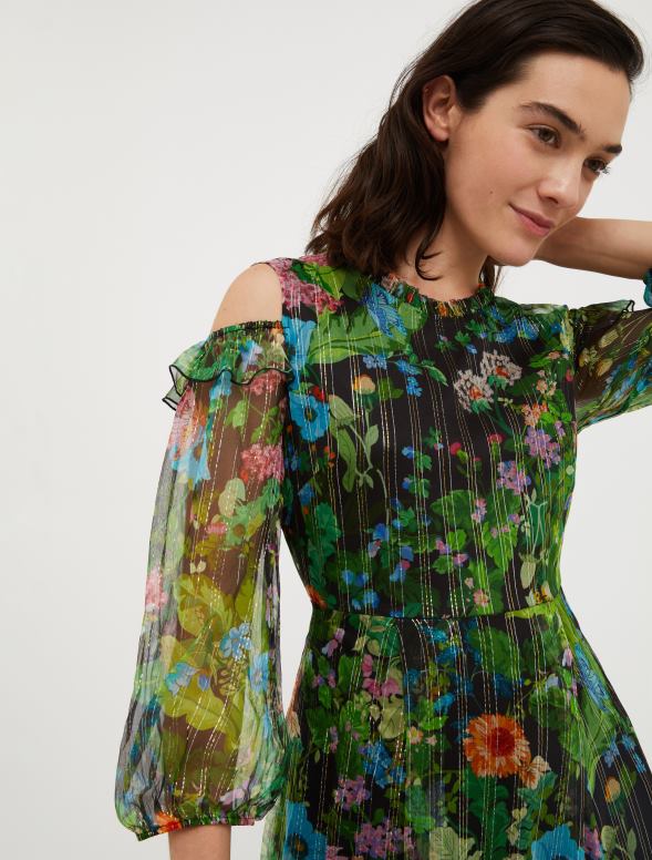 apģērbu 8VJP26 melns raksts zīda-krepona maxi kleita sievietes MAX&Co.