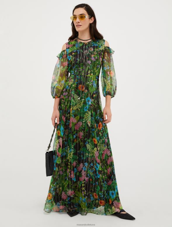 apģērbu 8VJP26 melns raksts zīda-krepona maxi kleita sievietes MAX&Co.