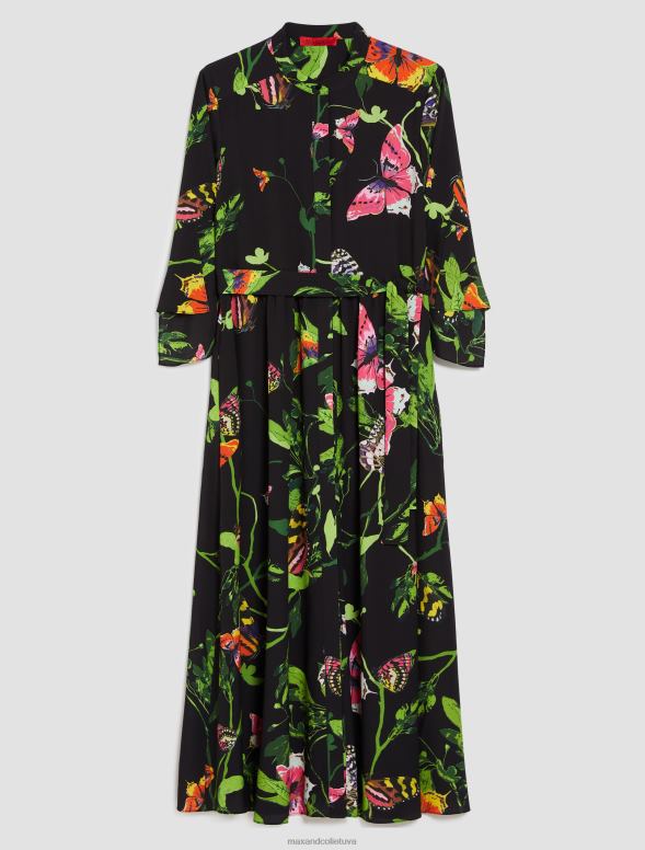 apģērbu 8VJP28 melns raksts crepe de chine kreklkleita sievietes MAX&Co.