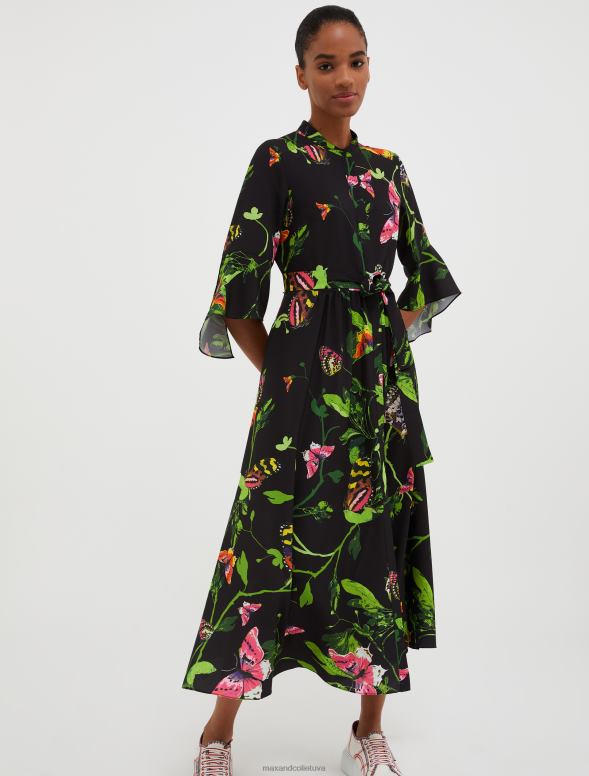 apģērbu 8VJP28 melns raksts crepe de chine kreklkleita sievietes MAX&Co.