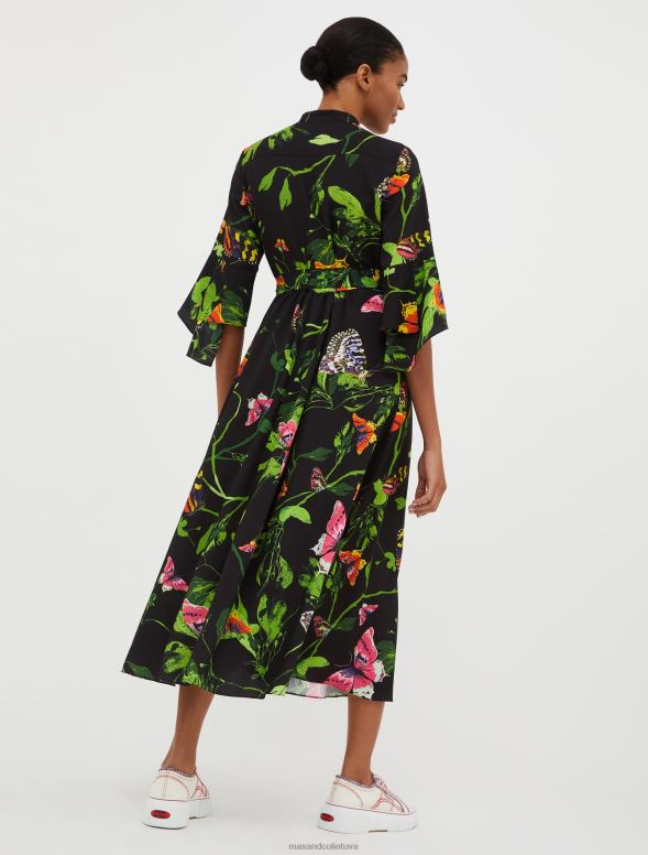 apģērbu 8VJP28 melns raksts crepe de chine kreklkleita sievietes MAX&Co.