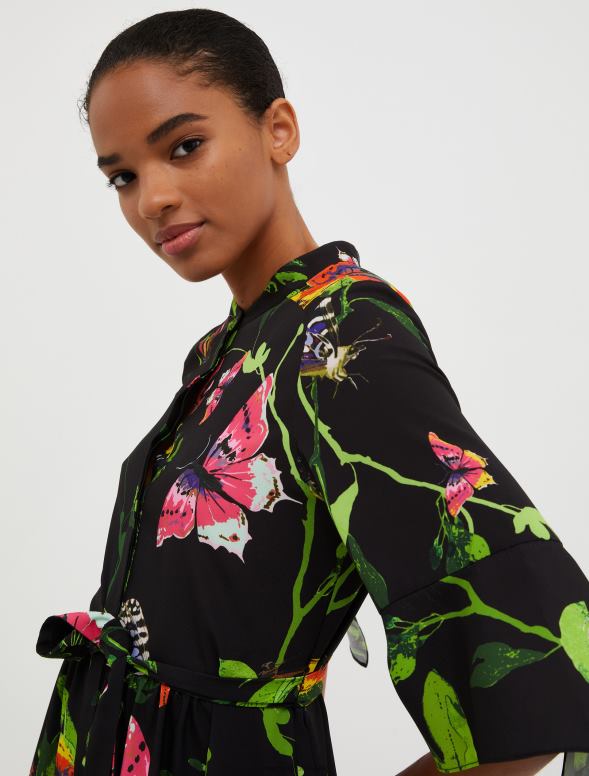 apģērbu 8VJP28 melns raksts crepe de chine kreklkleita sievietes MAX&Co.