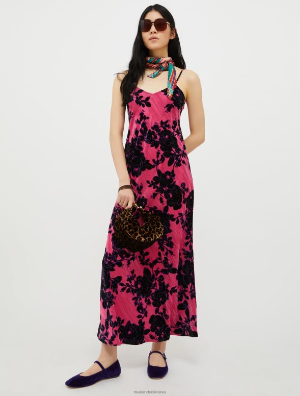 apģērbu 8VJP2 fuksijas raksts drupināta samta kleita sievietes MAX&Co.
