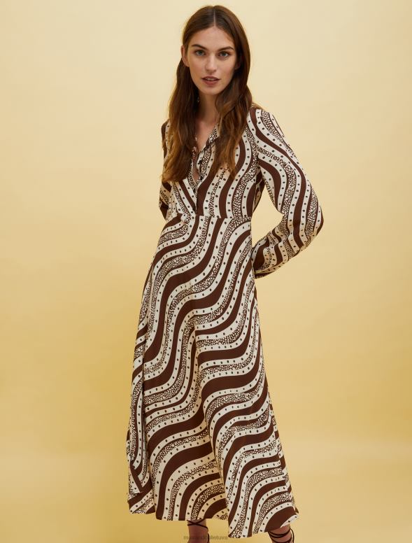 apģērbu 8VJP33 brūns raksts cilvēki, vietas, krāsa zīda kleita sievietes MAX&Co.