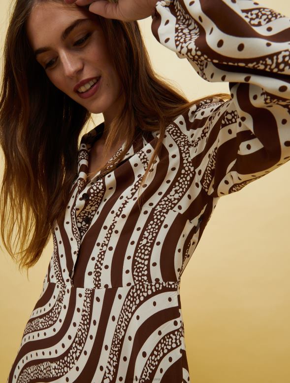 apģērbu 8VJP33 brūns raksts cilvēki, vietas, krāsa zīda kleita sievietes MAX&Co.