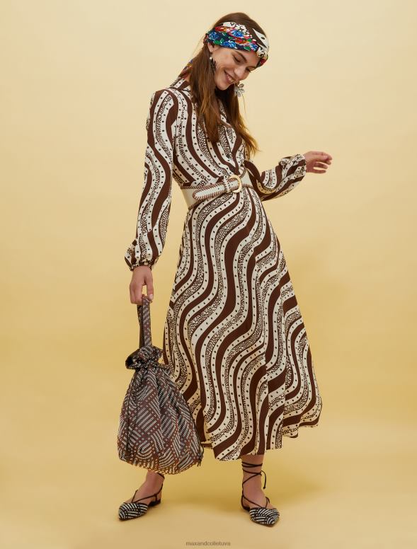 apģērbu 8VJP33 brūns raksts cilvēki, vietas, krāsa zīda kleita sievietes MAX&Co.