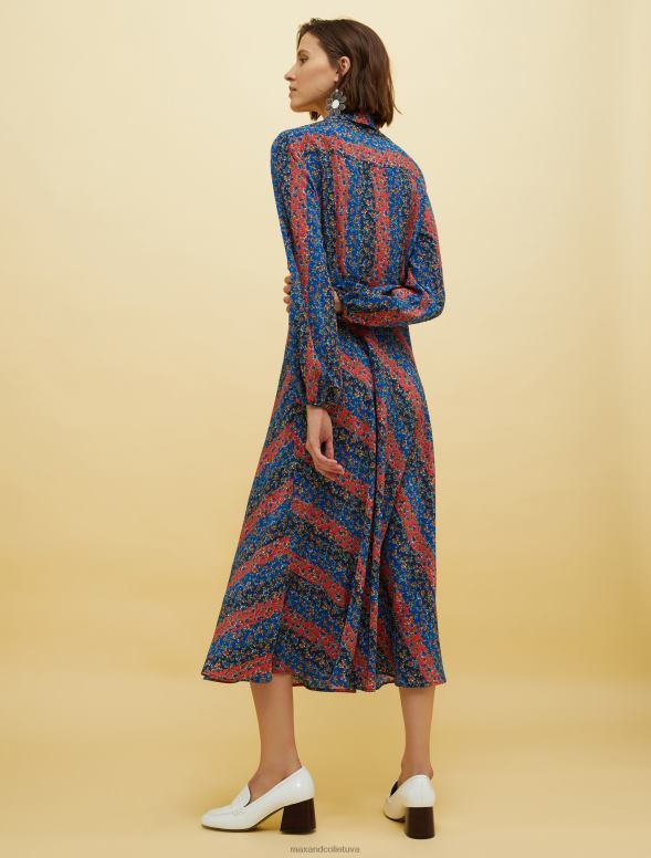 apģērbu 8VJP34 tumši zils raksts cilvēki, vietas, krāsa zīda kleita sievietes MAX&Co.