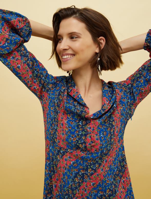 apģērbu 8VJP34 tumši zils raksts cilvēki, vietas, krāsa zīda kleita sievietes MAX&Co.