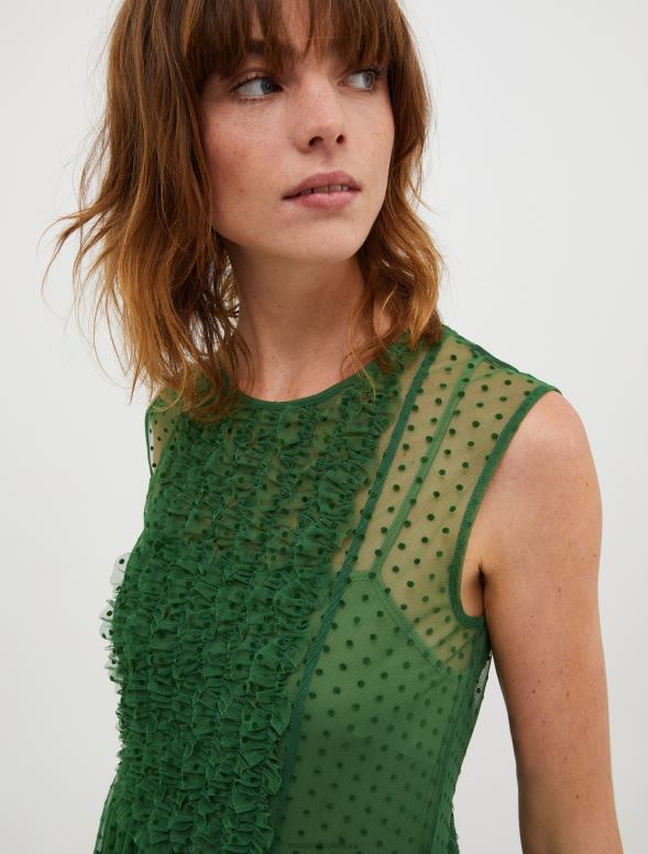 apģērbu 8VJP38 zaļš raksts plumetis tilla kleita sievietes MAX&Co.