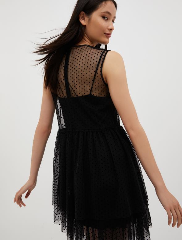 apģērbu 8VJP39 melns plumetis tilla kleita sievietes MAX&Co.