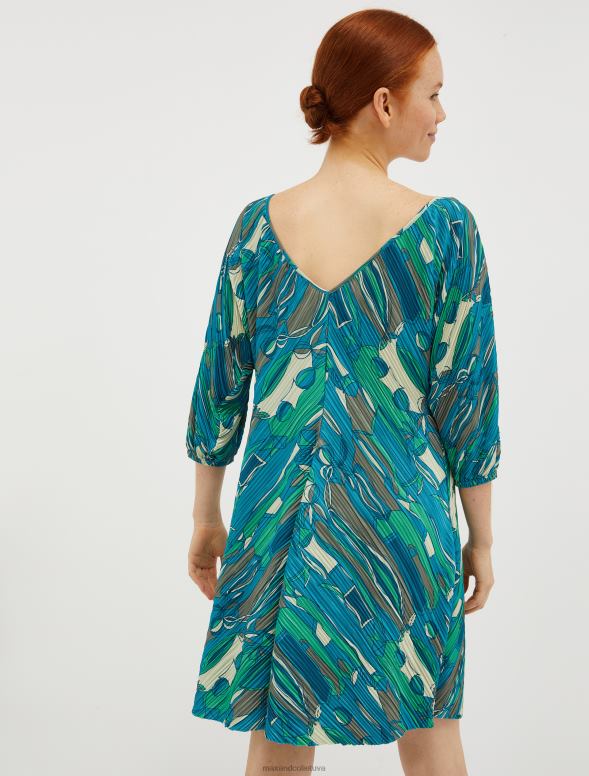 apģērbu 8VJP40 zaļš raksts džersija kleita ar mikro kroku sievietes MAX&Co.