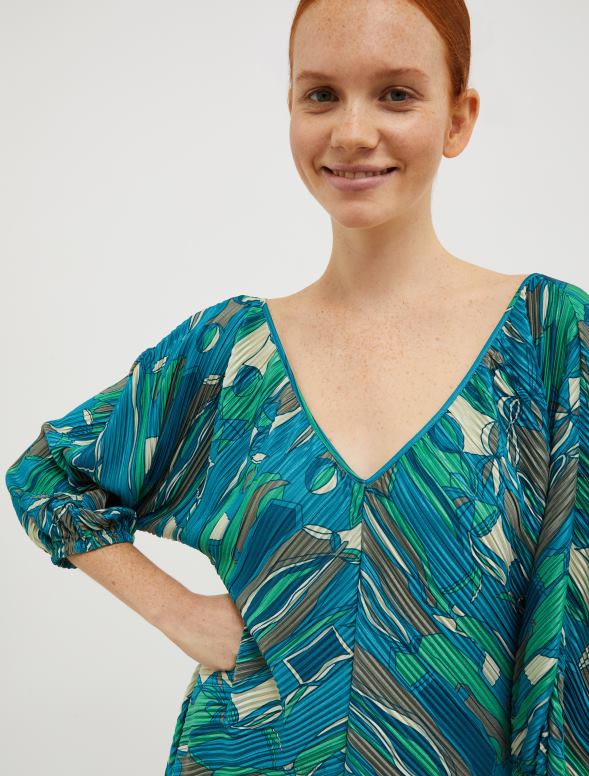 apģērbu 8VJP40 zaļš raksts džersija kleita ar mikro kroku sievietes MAX&Co.