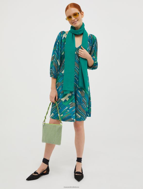 apģērbu 8VJP40 zaļš raksts džersija kleita ar mikro kroku sievietes MAX&Co.