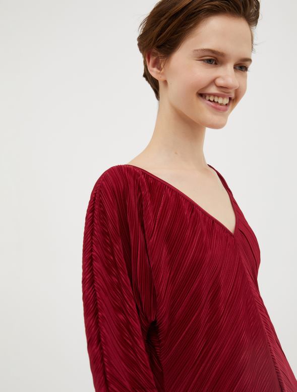 apģērbu 8VJP41 bordo džersija kleita ar mikro kroku sievietes MAX&Co.