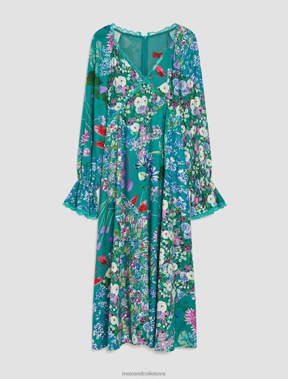 apģērbu 8VJP42 fantasia verde smeraldo ziedu sarža midi kleita sievietes MAX&Co.