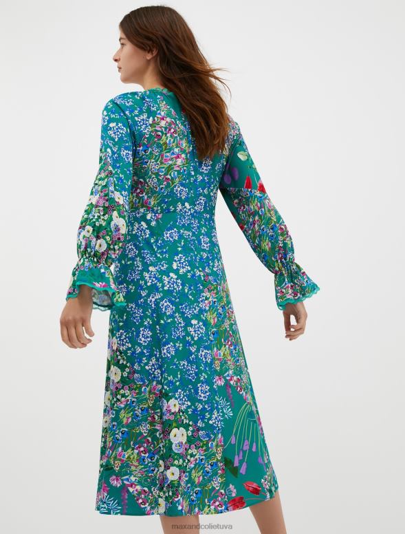 apģērbu 8VJP42 fantasia verde smeraldo ziedu sarža midi kleita sievietes MAX&Co.