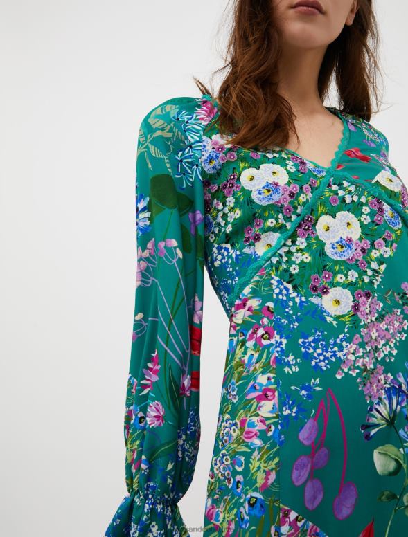 apģērbu 8VJP42 fantasia verde smeraldo ziedu sarža midi kleita sievietes MAX&Co.