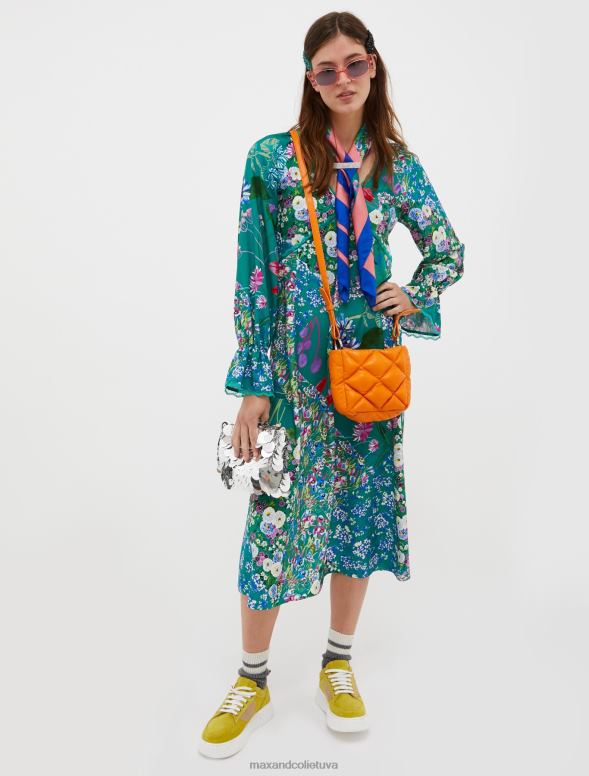 apģērbu 8VJP42 fantasia verde smeraldo ziedu sarža midi kleita sievietes MAX&Co.