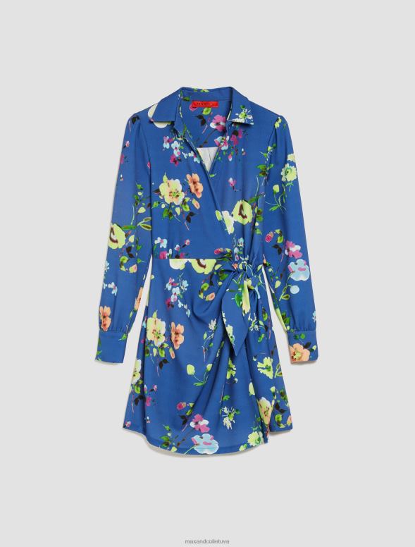 apģērbu 8VJP43 Ķīnas zils raksts ziedu sabala ietīšanas kleita sievietes MAX&Co.