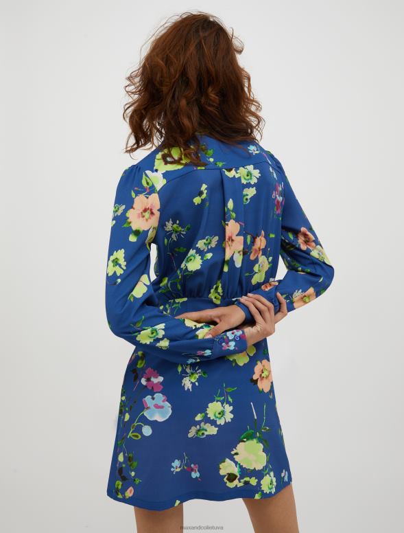 apģērbu 8VJP43 Ķīnas zils raksts ziedu sabala ietīšanas kleita sievietes MAX&Co.