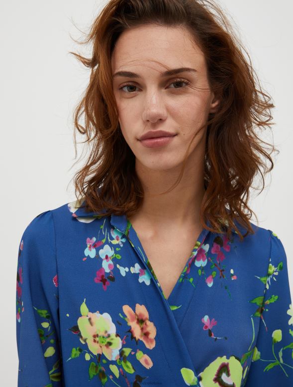 apģērbu 8VJP43 Ķīnas zils raksts ziedu sabala ietīšanas kleita sievietes MAX&Co.