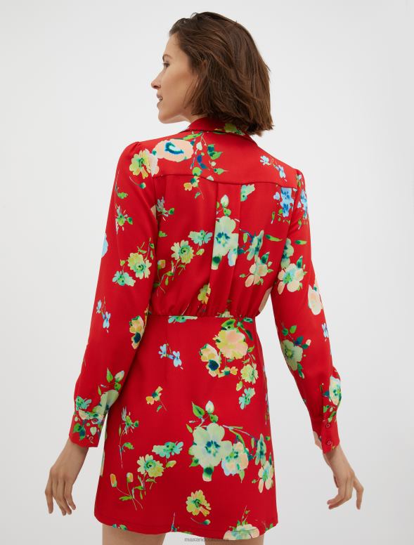 apģērbu 8VJP44 sarkans raksts ziedu sabala ietīšanas kleita sievietes MAX&Co.
