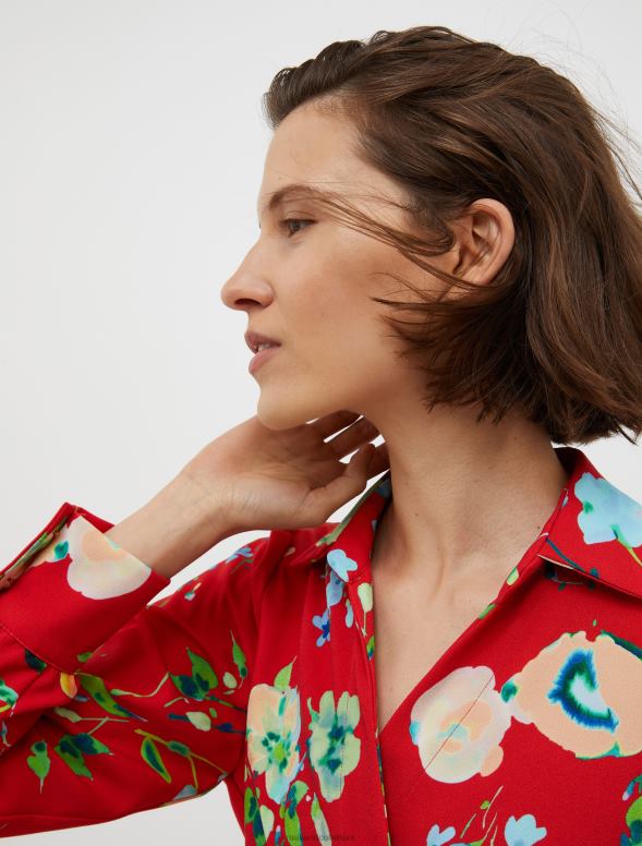 apģērbu 8VJP44 sarkans raksts ziedu sabala ietīšanas kleita sievietes MAX&Co.