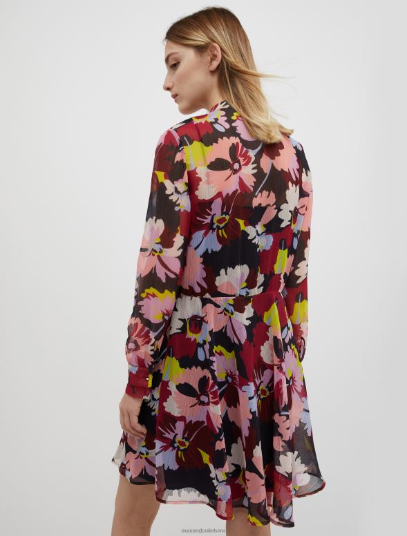 apģērbu 8VJP45 pusnakts zils raksts ziedu krepona kreklkleita sievietes MAX&Co.