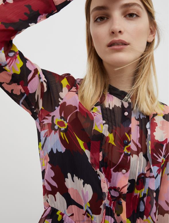 apģērbu 8VJP45 pusnakts zils raksts ziedu krepona kreklkleita sievietes MAX&Co.