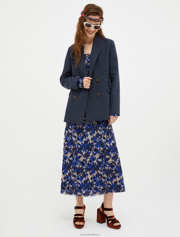 apģērbu 8VJP53 jūras zils uzliesmojoša tilla-džersija kleita sievietes MAX&Co.