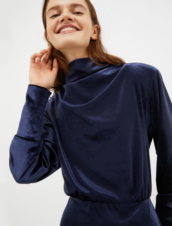 apģērbu 8VJP54 jūras zils samta-jersey midi kleita sievietes MAX&Co.