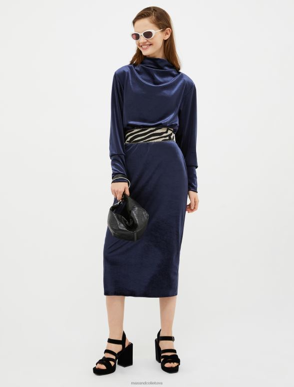 apģērbu 8VJP54 jūras zils samta-jersey midi kleita sievietes MAX&Co.