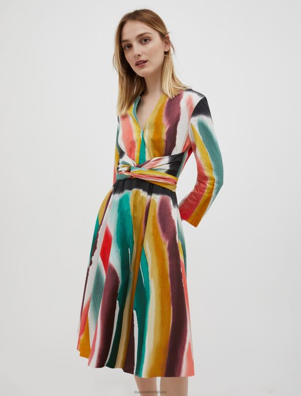 apģērbu 8VJP56 fuksijas raksts kokvilnas-poplīna vainaga kleita sievietes MAX&Co.