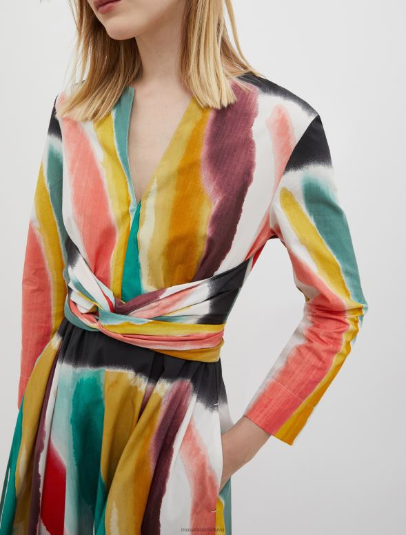 apģērbu 8VJP56 fuksijas raksts kokvilnas-poplīna vainaga kleita sievietes MAX&Co.