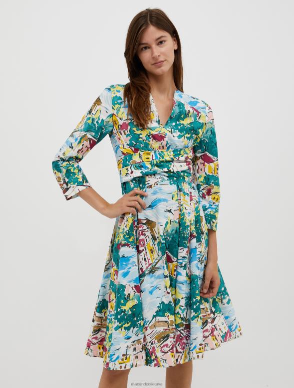 apģērbu 8VJP57 gaiši zils raksts kokvilnas-poplīna vainaga kleita sievietes MAX&Co.