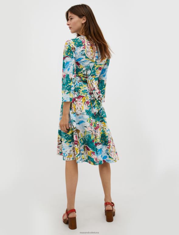 apģērbu 8VJP57 gaiši zils raksts kokvilnas-poplīna vainaga kleita sievietes MAX&Co.