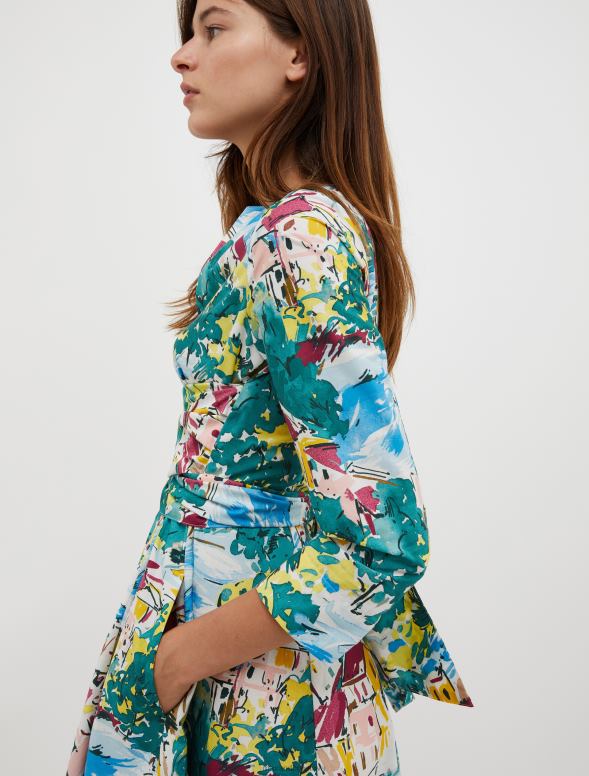 apģērbu 8VJP57 gaiši zils raksts kokvilnas-poplīna vainaga kleita sievietes MAX&Co.