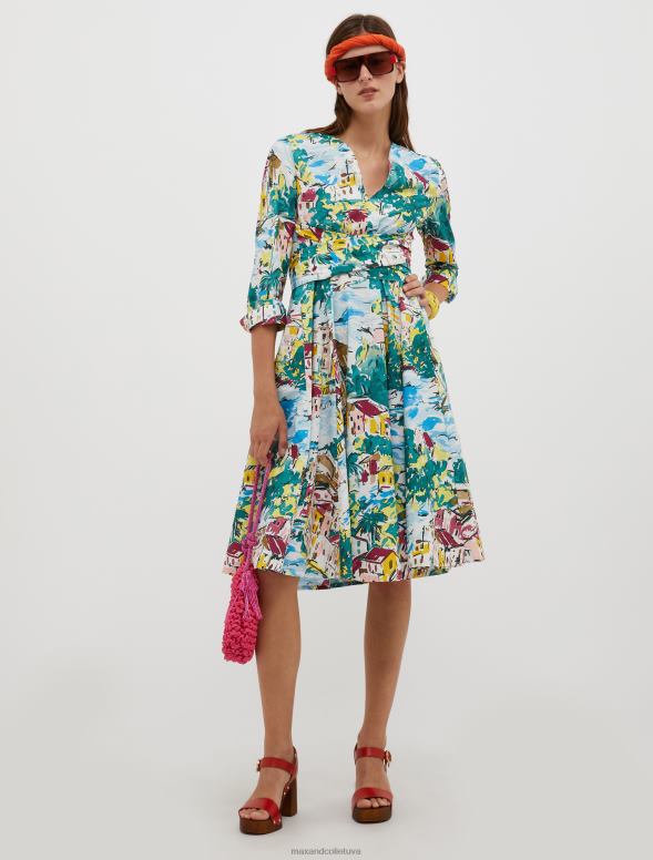 apģērbu 8VJP57 gaiši zils raksts kokvilnas-poplīna vainaga kleita sievietes MAX&Co.