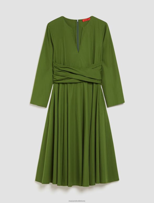 apģērbu 8VJP59 sūnu zaļa kokvilnas-poplīna vainaga kleita sievietes MAX&Co.