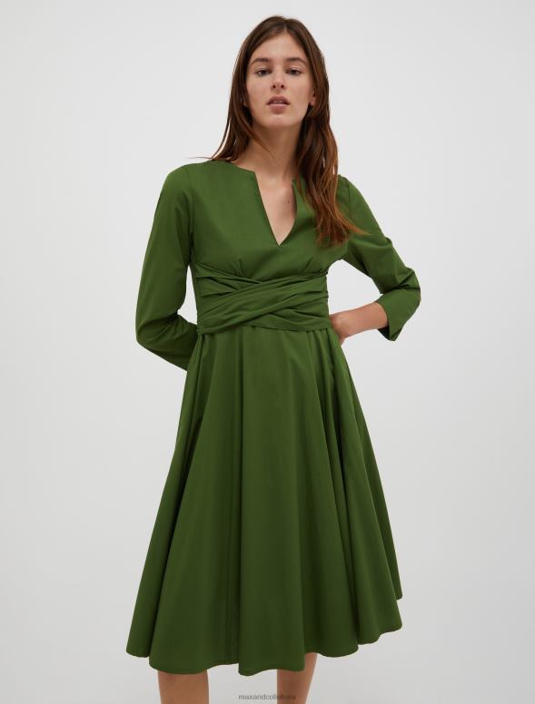 apģērbu 8VJP59 sūnu zaļa kokvilnas-poplīna vainaga kleita sievietes MAX&Co.