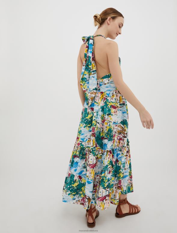 apģērbu 8VJP62 gaiši zils raksts kokvilnas poplīna sauļošanās kleita sievietes MAX&Co.