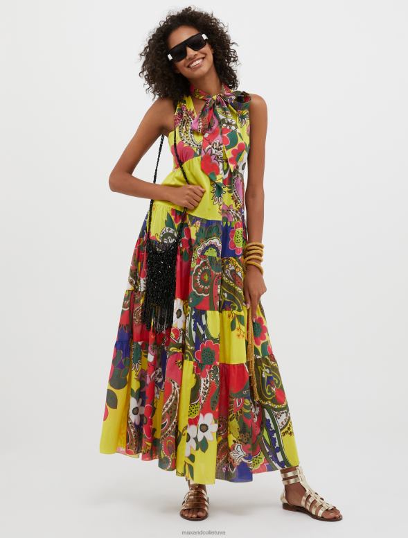 apģērbu 8VJP64 tumši zils raksts apdrukāta voile maxi kleita sievietes MAX&Co.